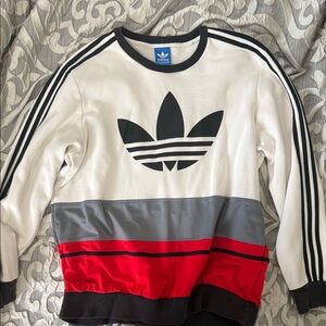 Adidas Men's Black, Gray, and Red Crewneck Sweater